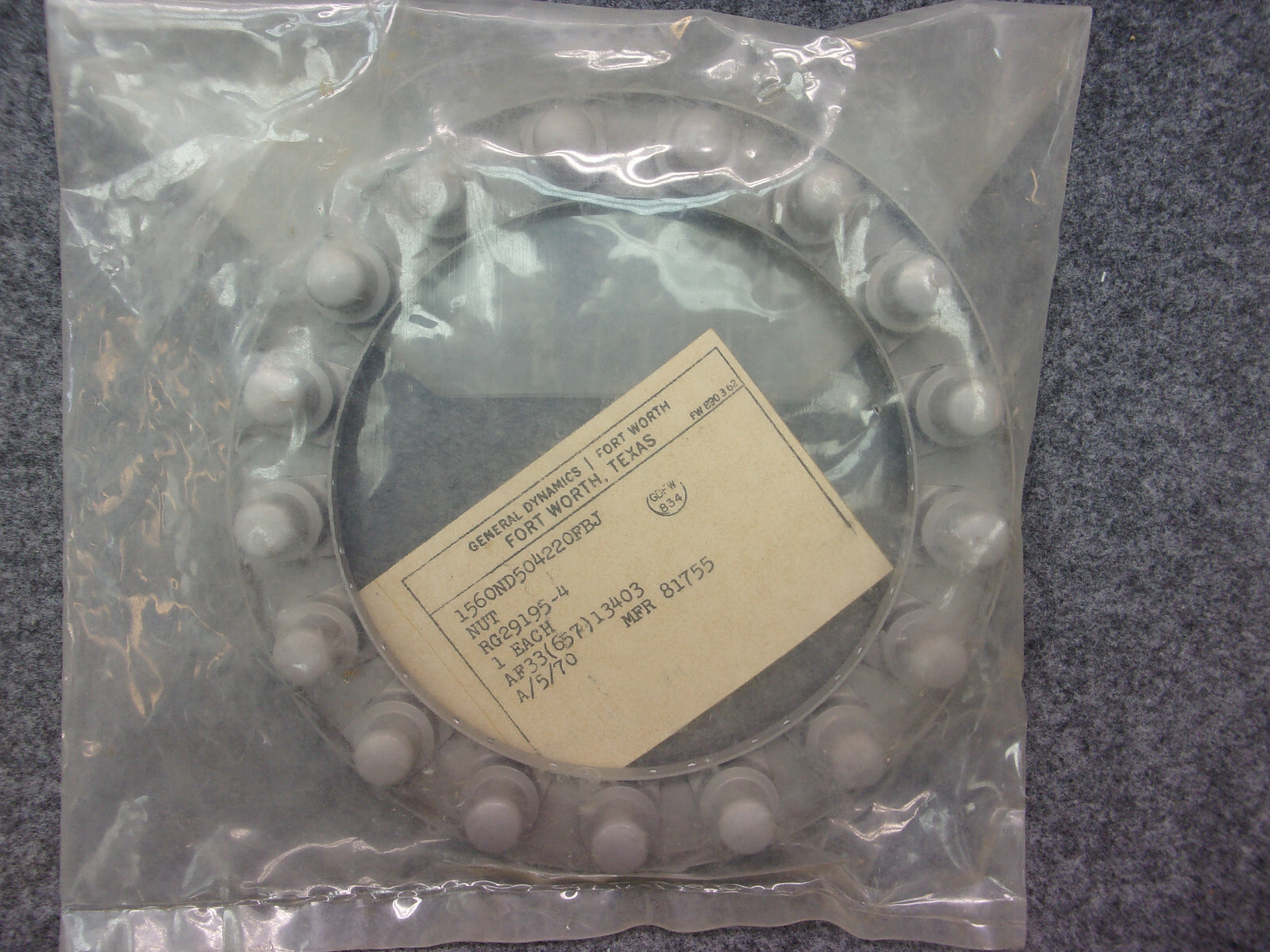 General Dynamics Gang C Self-Locking Nut Assembly P/N RG29195-4 5310-00-431-7014