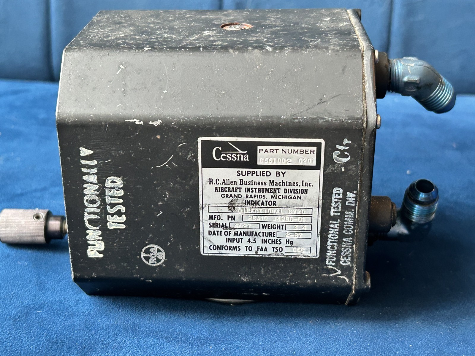 RCA10-J4980-01 | RC Allen Inst | Cessna Directional Gyro – Working when removed