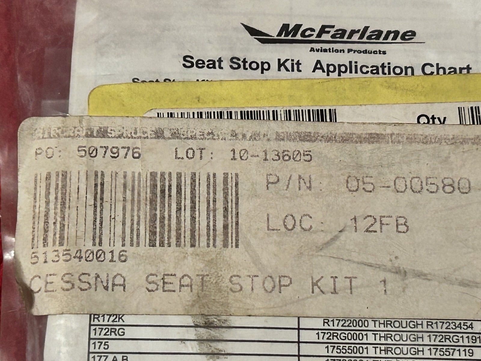 CESSNA SEAT STOP KIT 1 P/N 05-00580 MCFARLANE MS20392-1C21 NEW SURPLUS