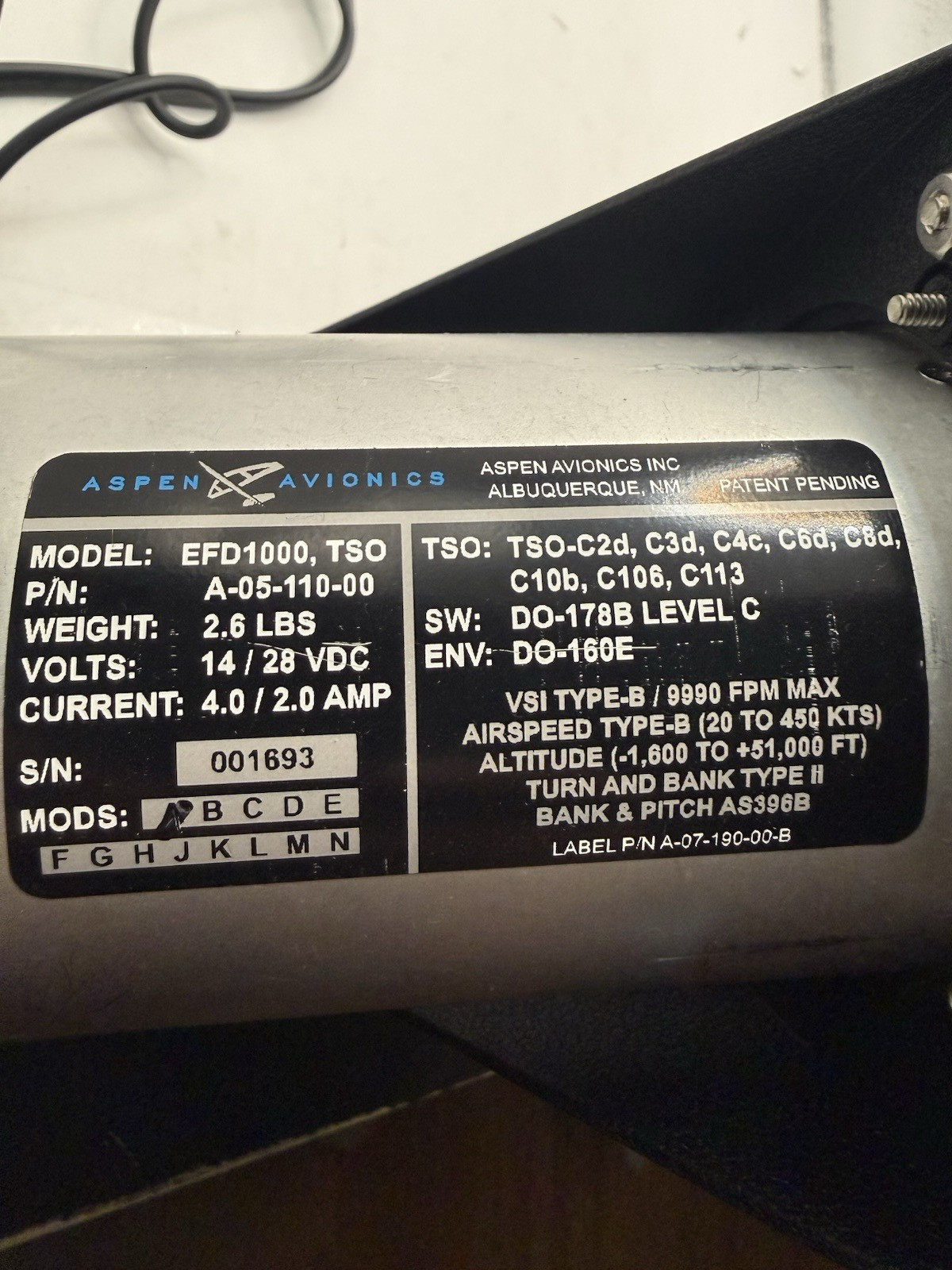 ASPEN AVIONICS EFD 1000 TSO P/N A-05-110-00 NEW