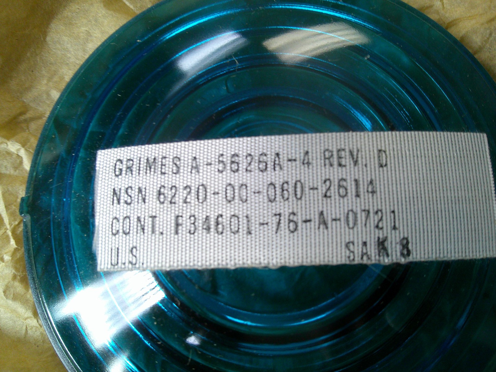 GRIMES NAVIGATION LIGHT LENS P/N: A-5626A-4 , NEW SURPLUS