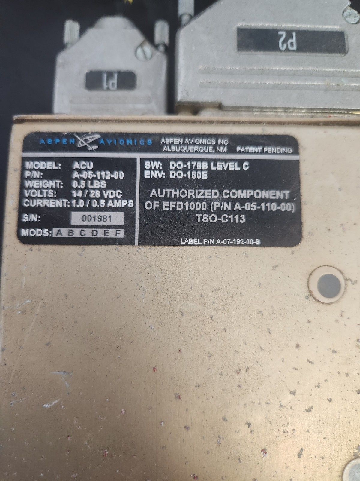Aspen Avionics ACU PN A-05-112-00