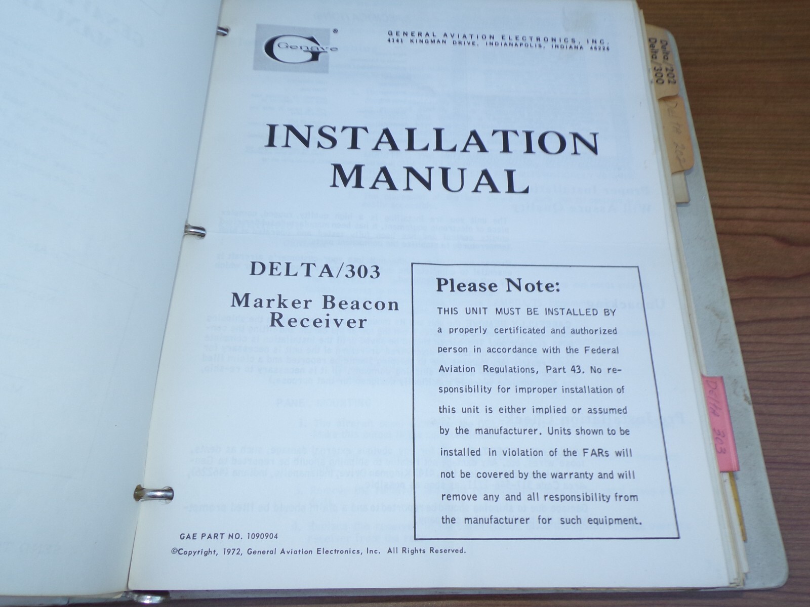 Genave Delta 303 Marker Beacon Install Manual