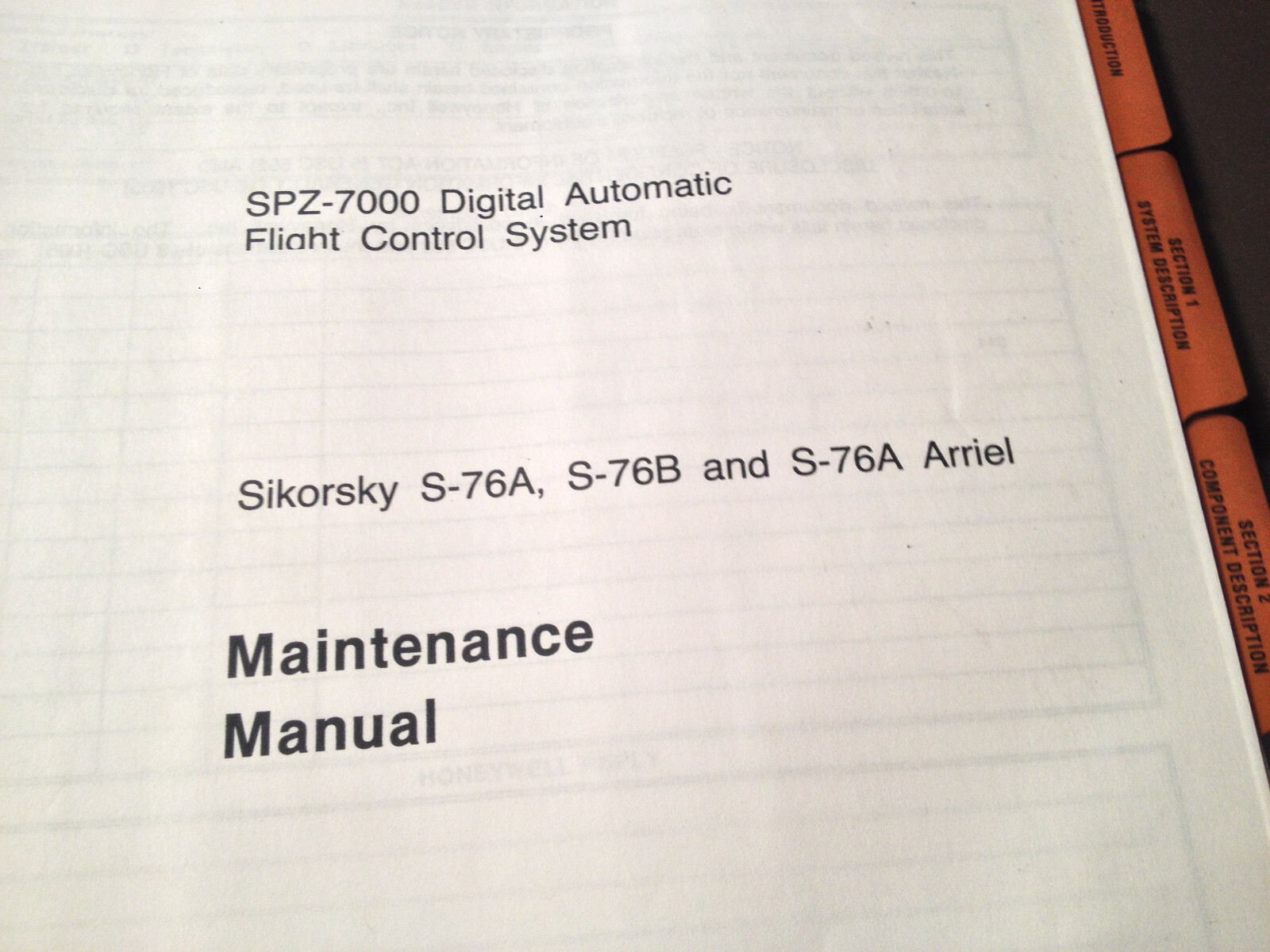 Honeywell SPZ-7000 AFCS in Sikorsky S-76A, S-76B, S-76A Arriel MaintenanceManual