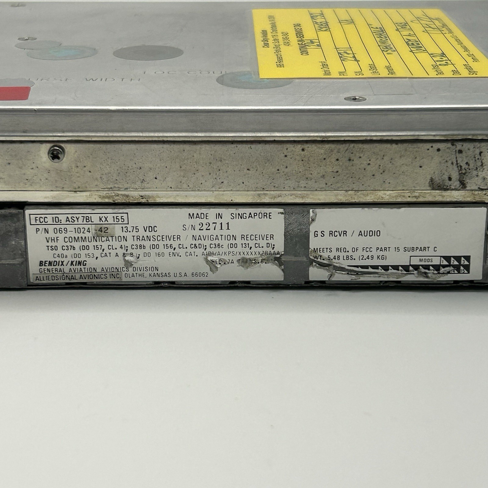 Bendix King KX155 NAV/COM 14V with GS PN: 069-1024-42 With Yellow Tag – Read