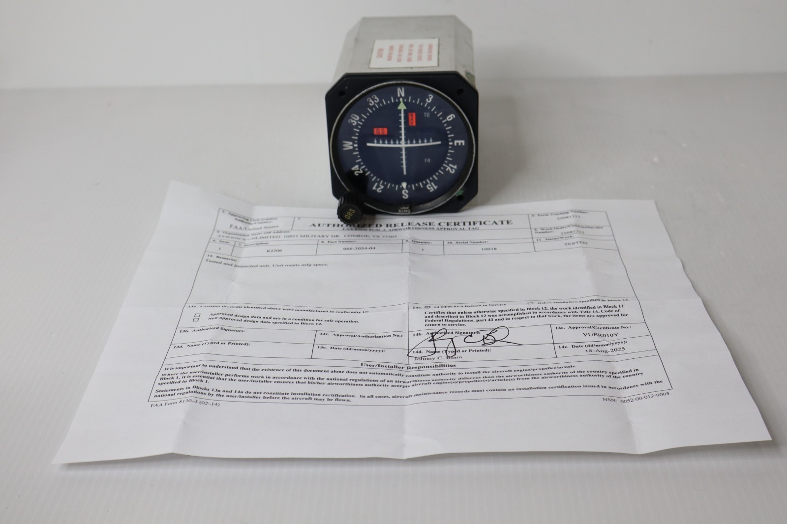 Bendix King KI 206 VOR/LOC/GS Indicator 066-3034-04 Bench Tested FAA 8130-3 Form