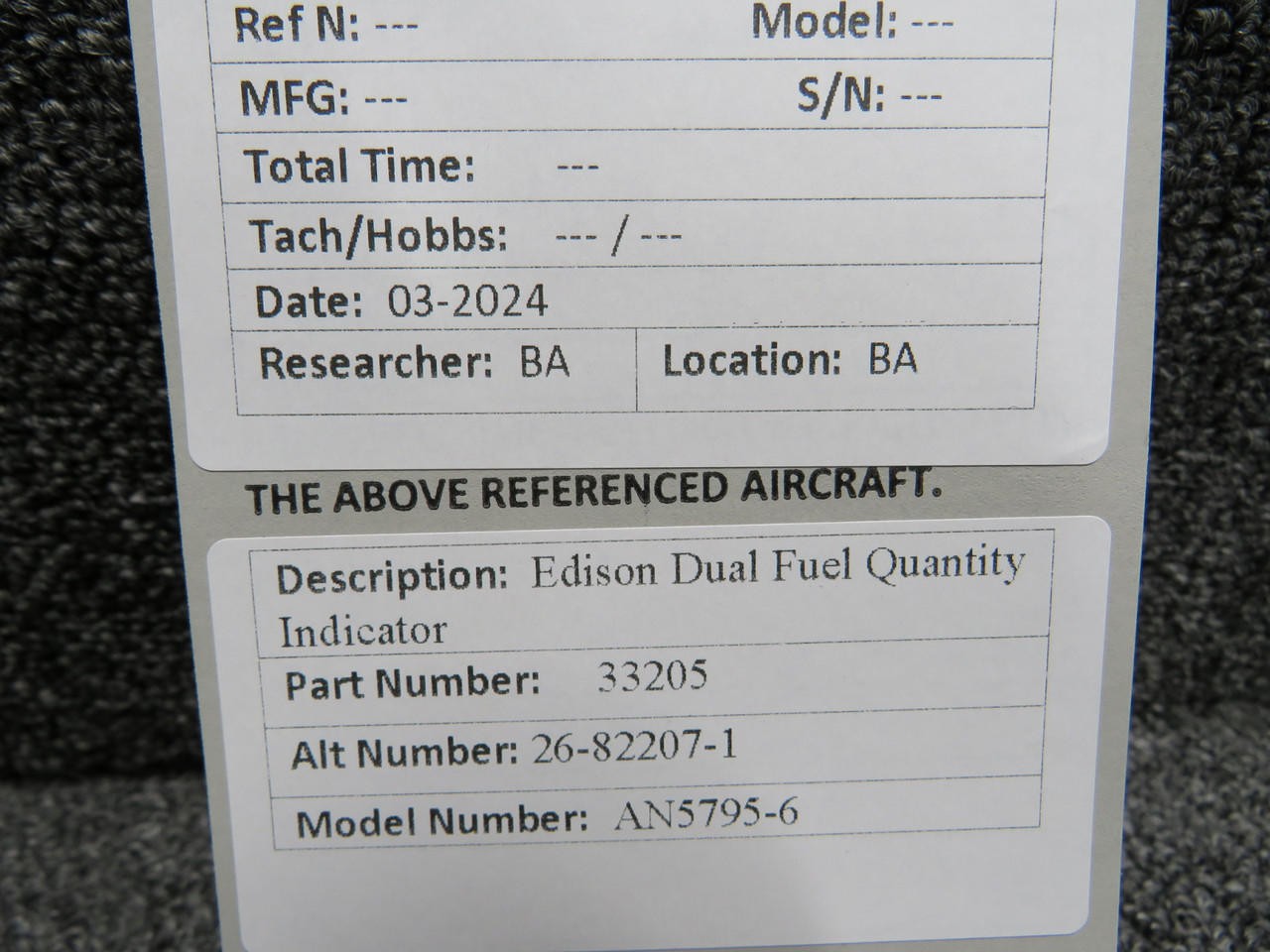 33205 (Alt: 26-82207-1) Edison AN5795-6 Dual Fuel Quantity Indicator