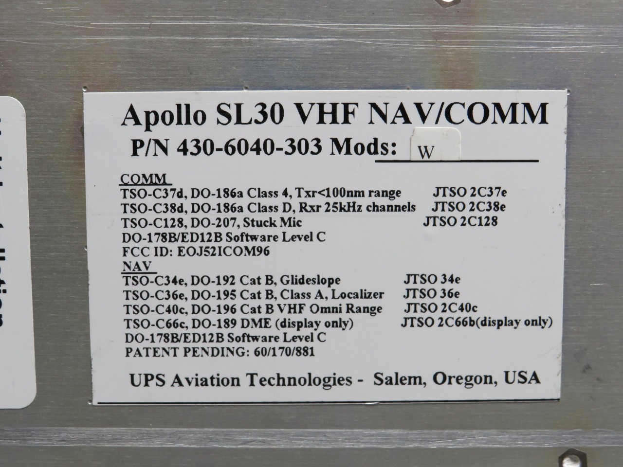 430-6040-303 Garmin Apollo SL-30 VHF Nav-Com with Tray and Mod (Core)