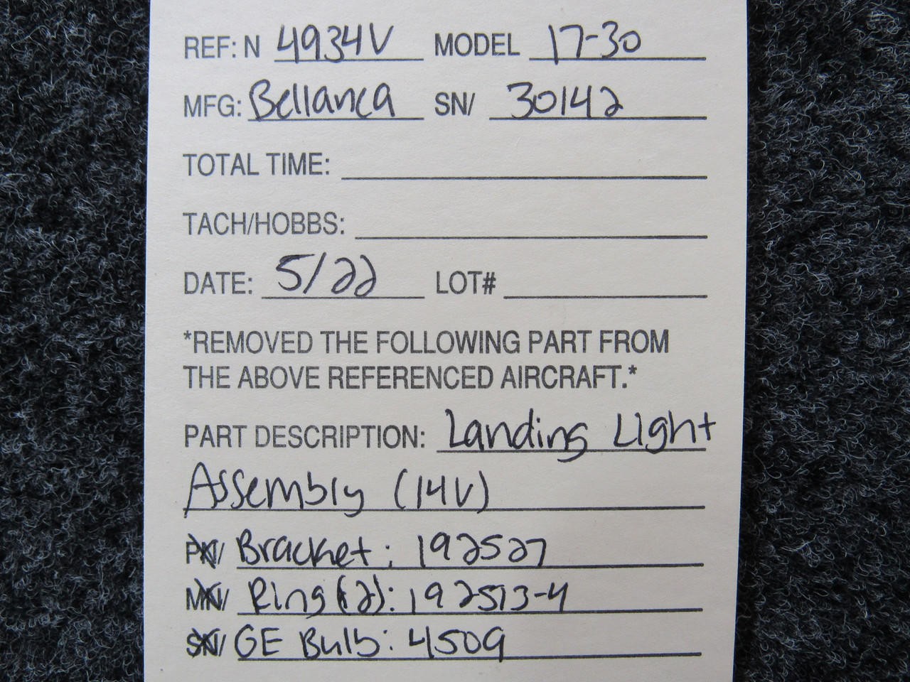 192527 / 192513-4 / 4509 Bellanca 17-30 Landing Light Assembly