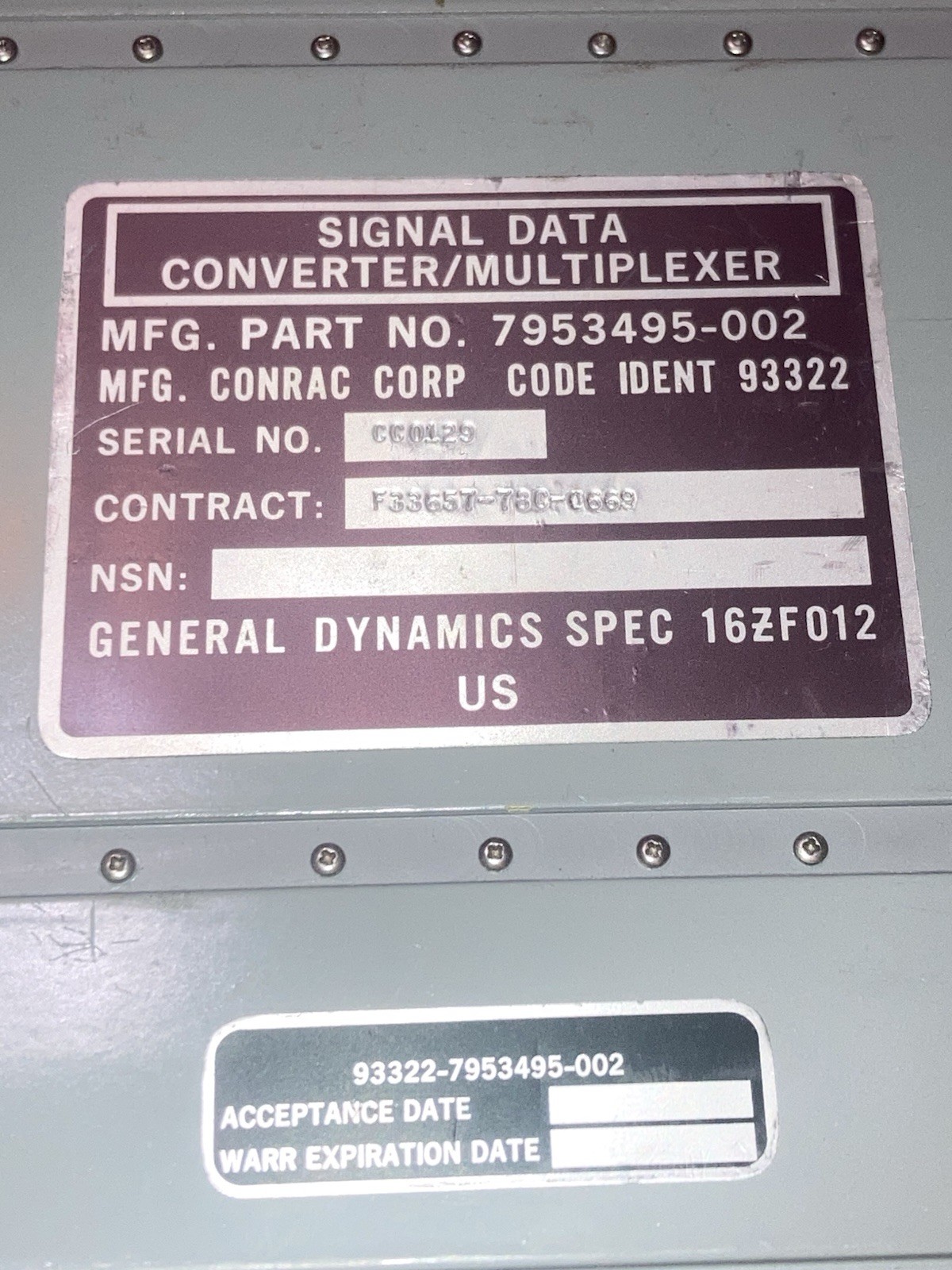 GENERAL DYNAMICS LOCKHEED F-16 AIRCRAFT SIGNAL CONVERTER NSN 6610-01-052-0803