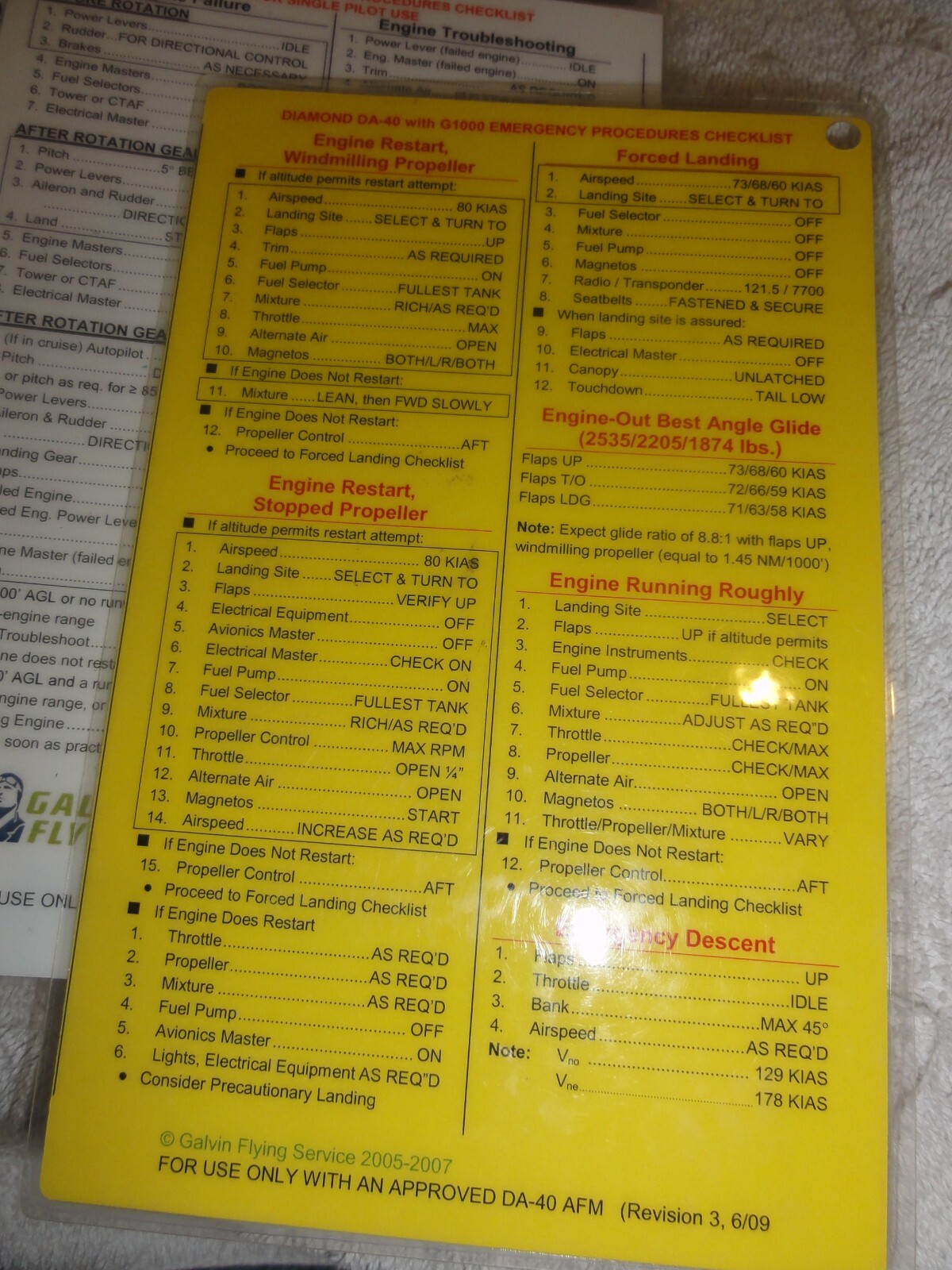 NEW Diamond DA40 DA42 G1000 Aircraft Pilot Procedure Checklist Laminated Cards