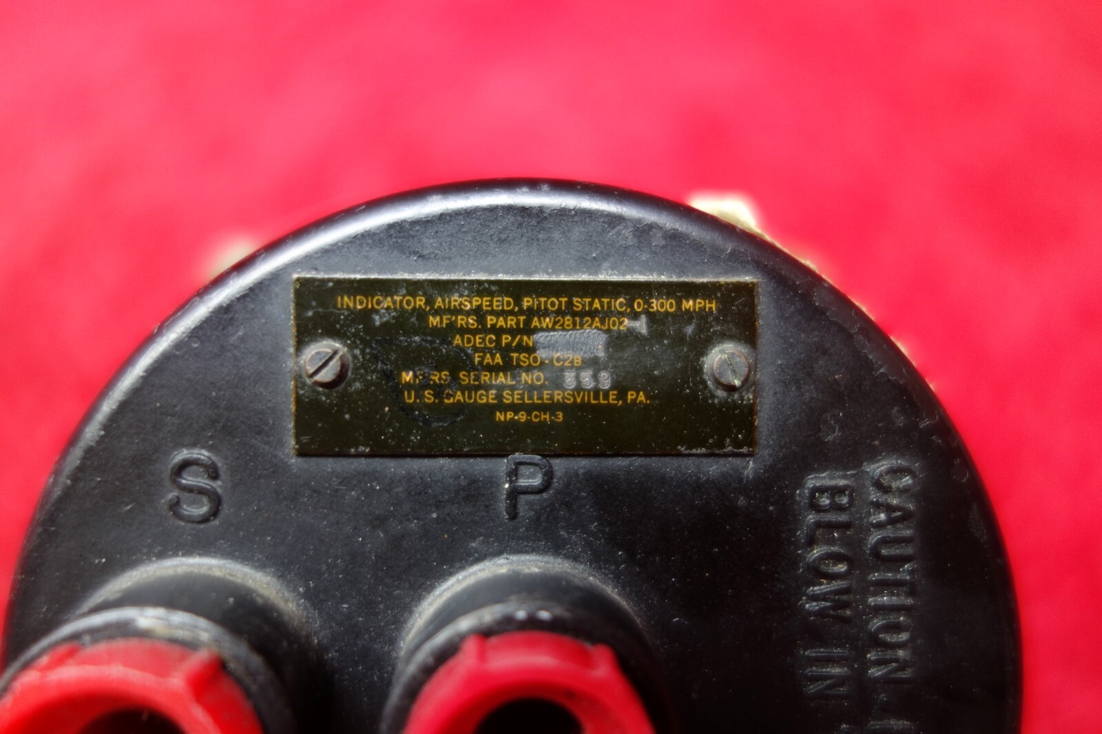 U.S Gauge Airspeed Indicator PN AW2812AJ02