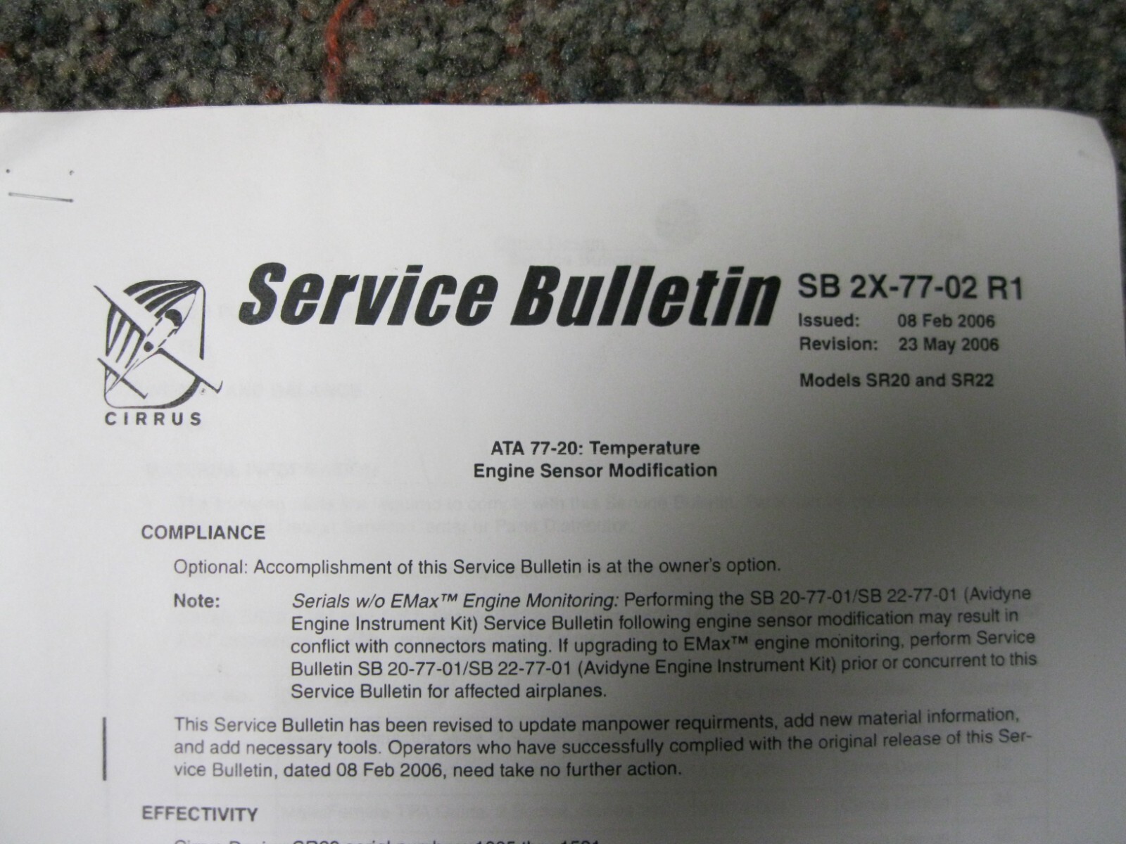 Cirrus service bulletin 2X-77-02R1 kit P/N 70134-004 CHT & EGT new