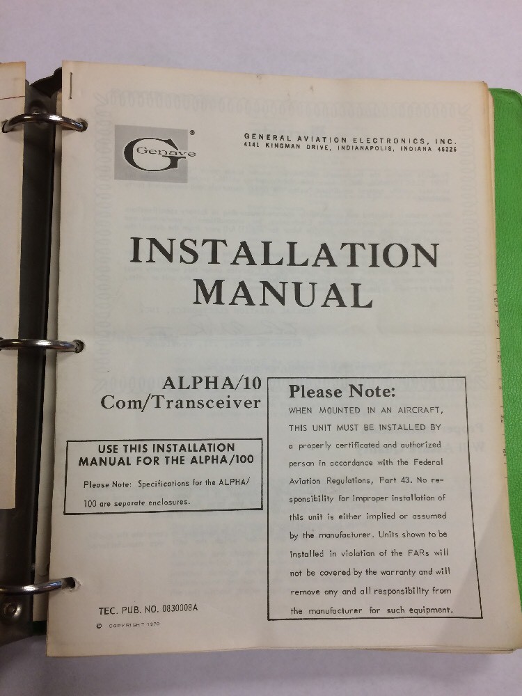 8 Genave & 4 FD Ops & Installation Manuals In 1 Binder