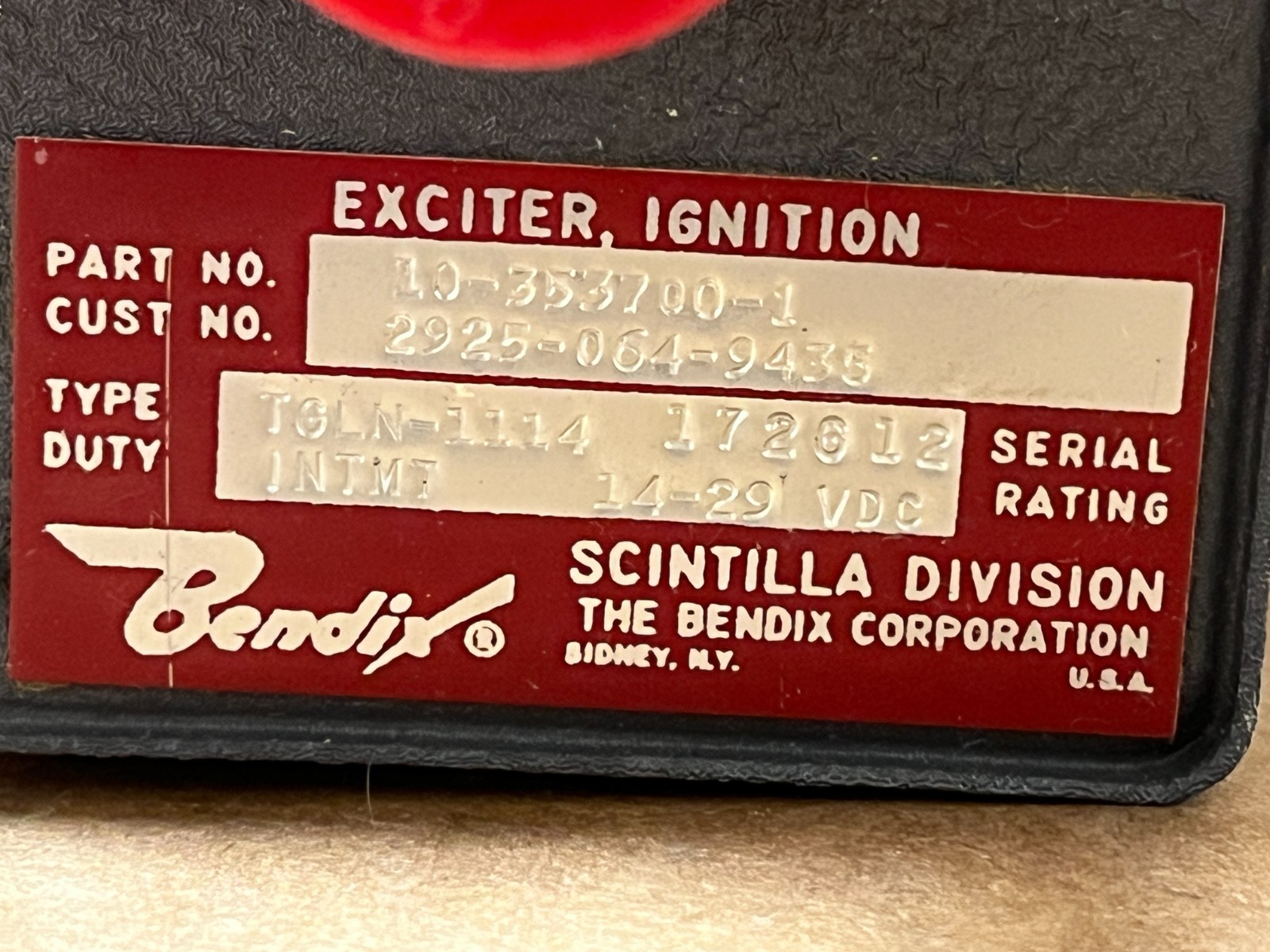 T-53 Turbine Engine Exciter Bendix P/N 10-353700-1 SA Lycoming P/N 1-300-245-01