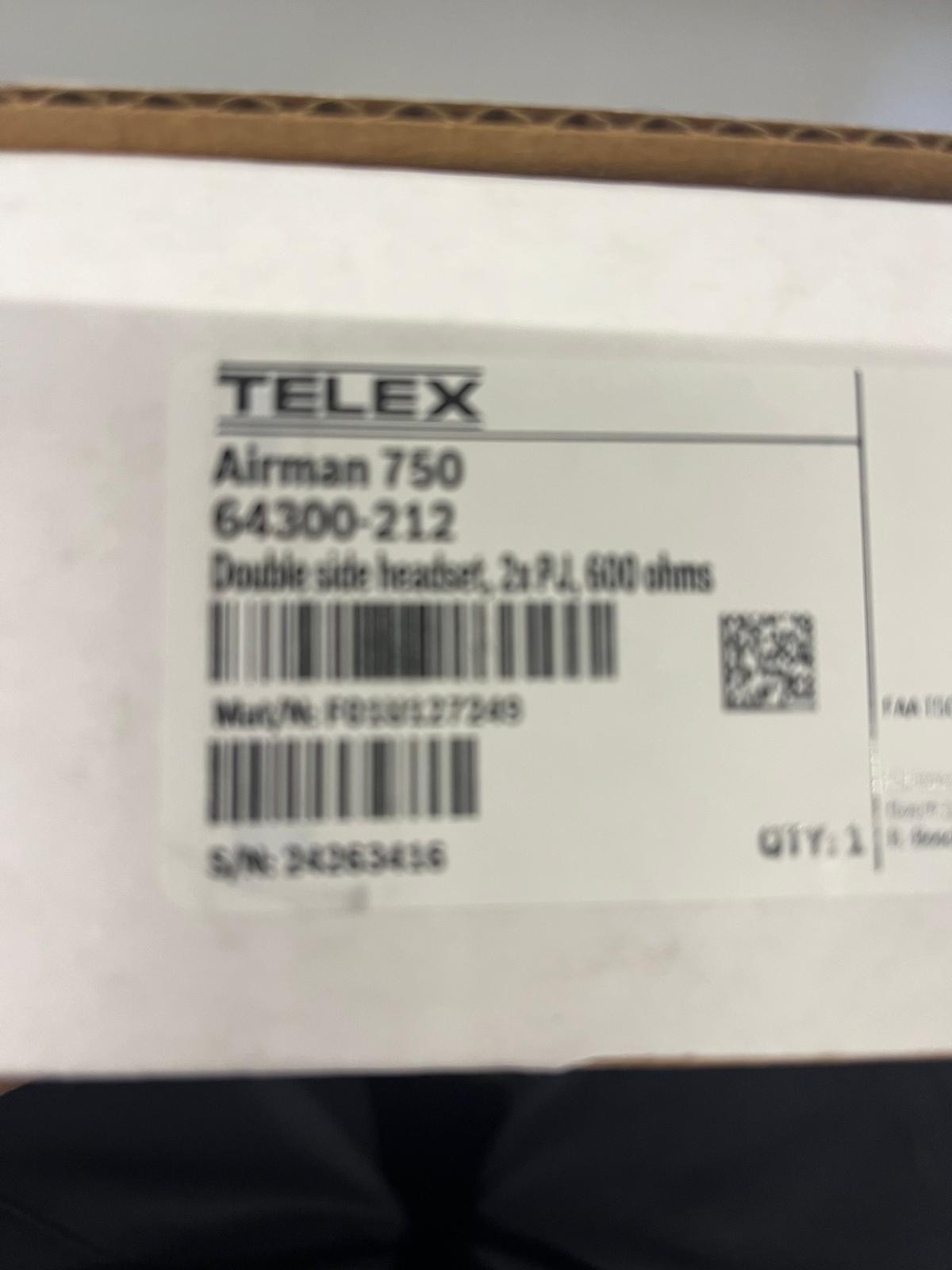 Telex Airman 750 64300-210 Airbus XLR Pilot Aviation Headset BRAND NEW NO BOX!!