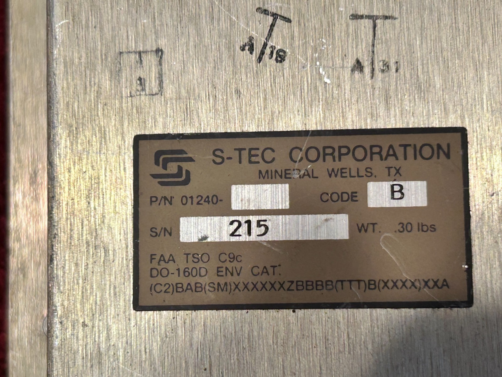 S-TEC TRIM WARNING MONITOR P/N 01240 CODE B