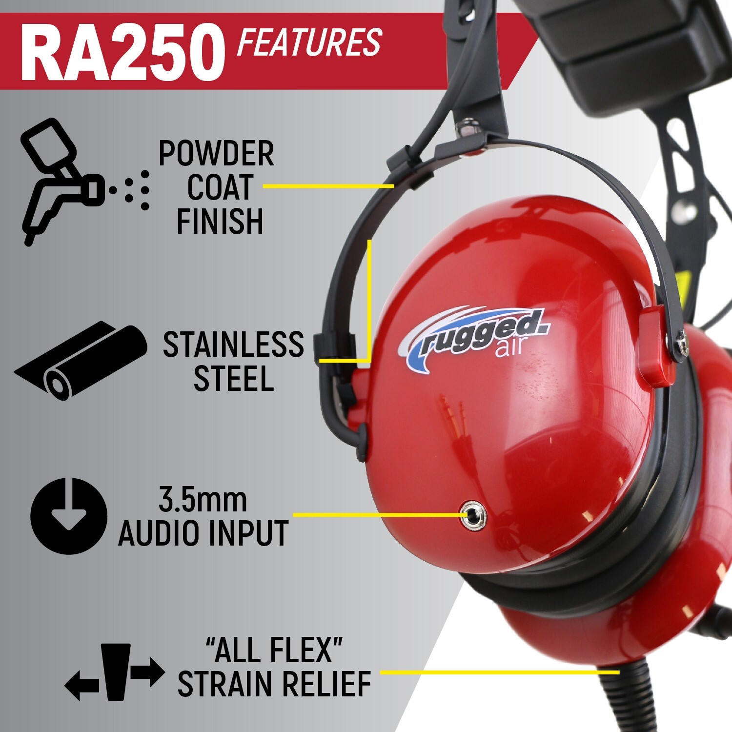 Rugged Air Youth Child Size General Aviation GA Headset MP3 Input Communications