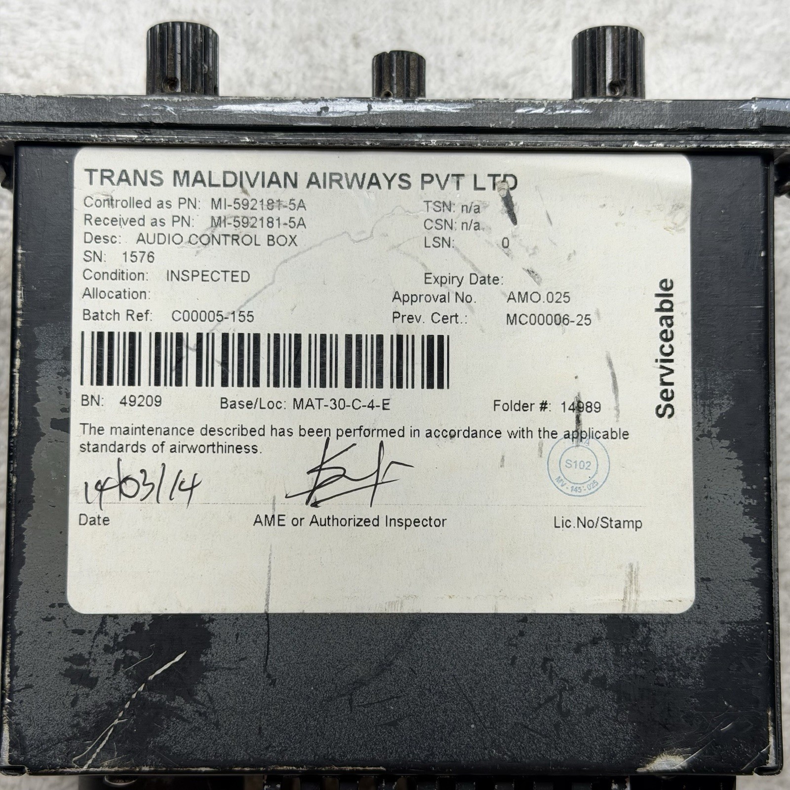 RCA AVA-310 Audio System Panel C-50B MI-592181-5A