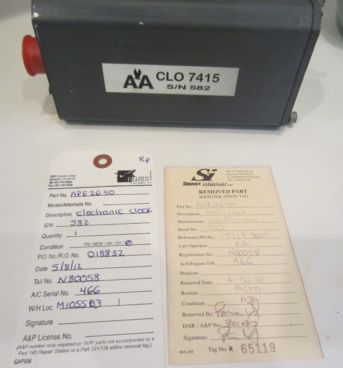 AIRBUS A300 ELECTRONIC CLOCK AS REMOVED AMERICAN AIRLINES N80058 AIR PRECISION