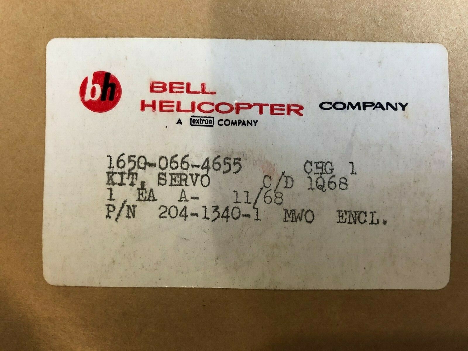 Bell Helicopter Kit Servo P/N 204-1340-1 New