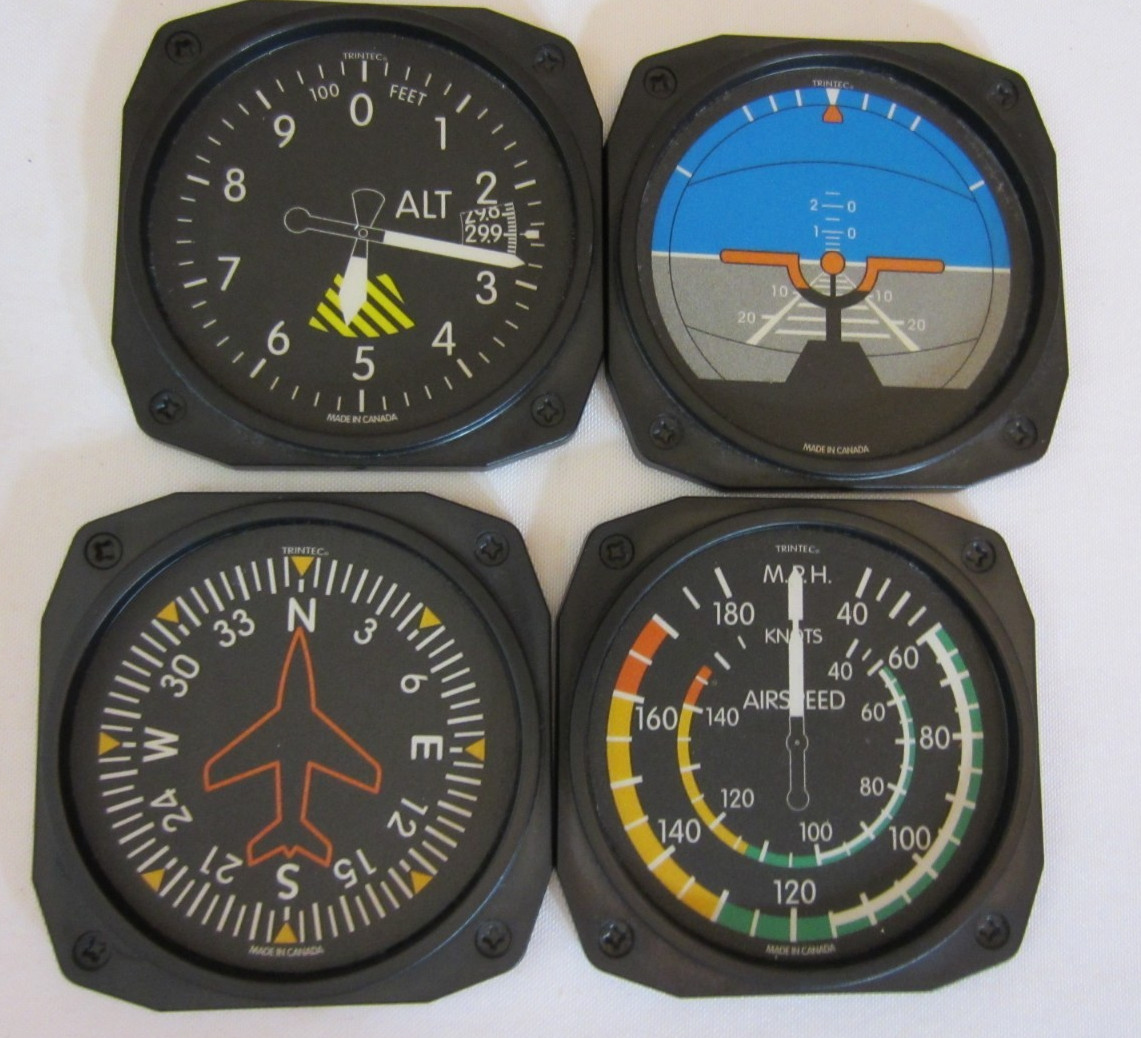 4 TRINTEC AVIONICS AIRPLANE COASTERS PRE-OWNED MADE IN CANADA
