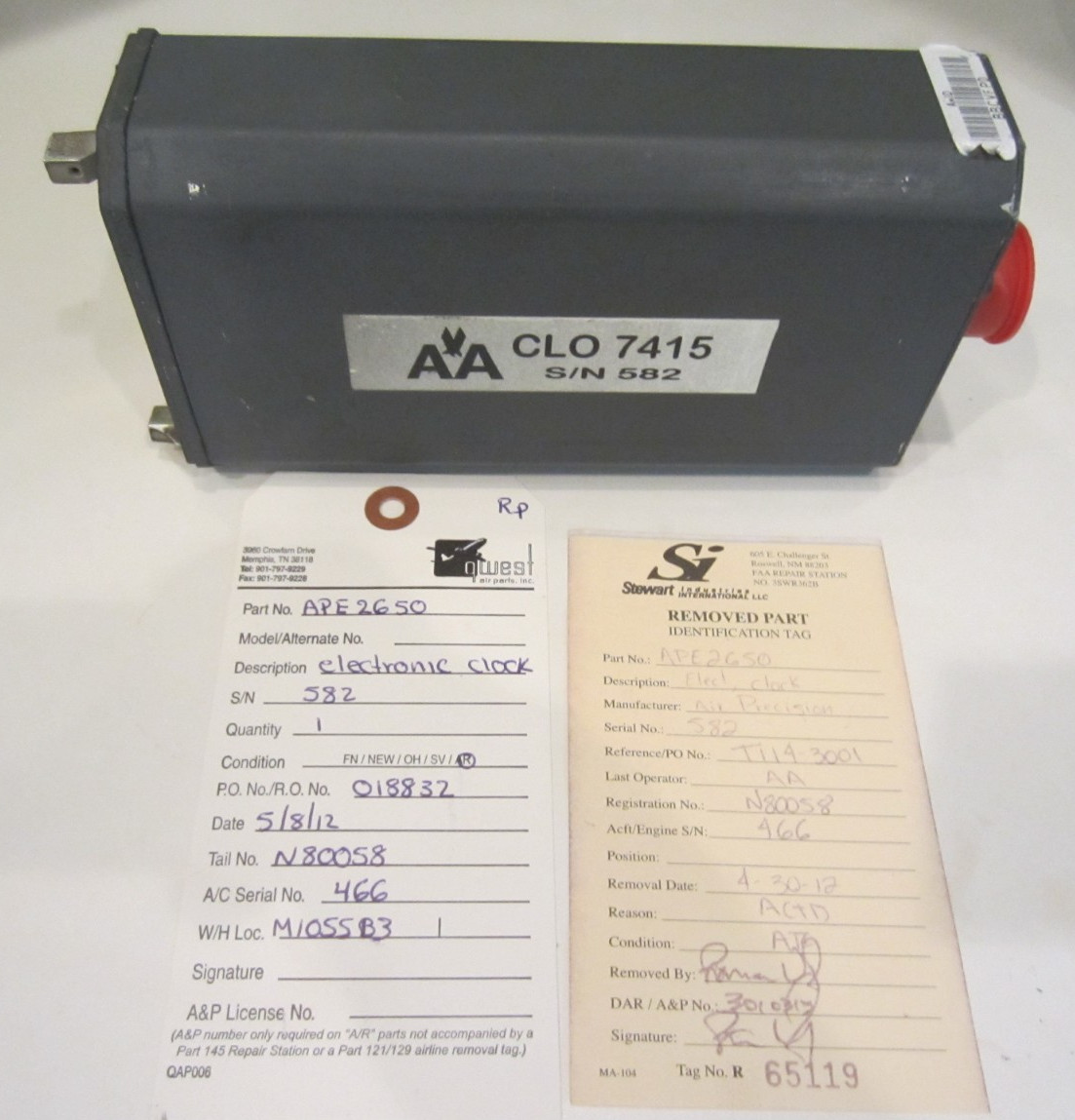 AIRBUS A300 ELECTRONIC CLOCK AS REMOVED AMERICAN AIRLINES N80058 AIR PRECISION
