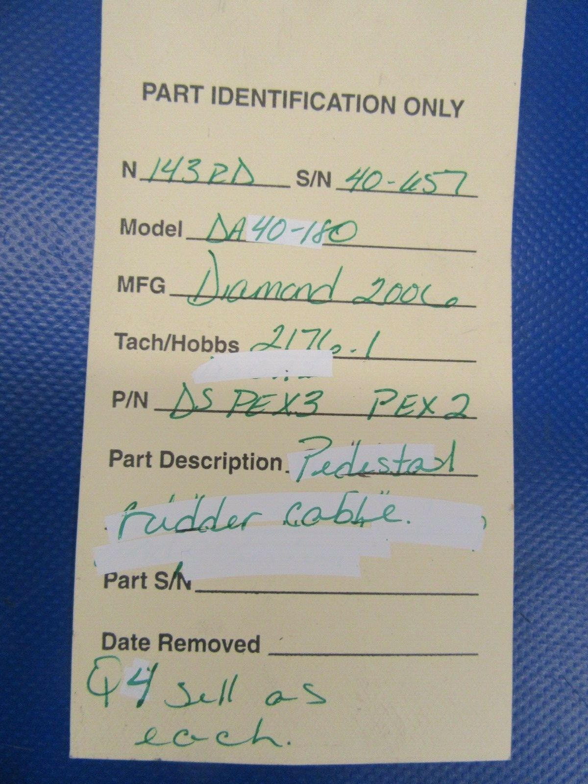Diamond DA40-180 Pedestal Rudder Cable DS PEX3 PEX2 (0319-26)