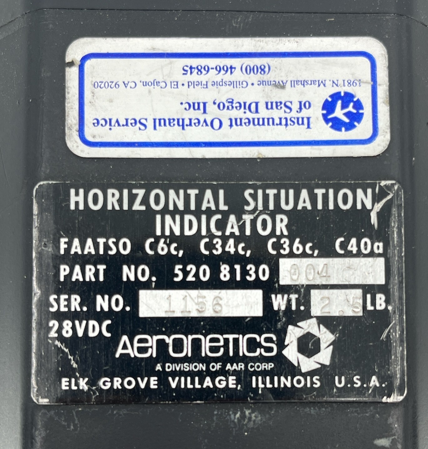 520-8130-004 Aeroneics Horizontal Situation Indicator, 28 V, Serial #1156
