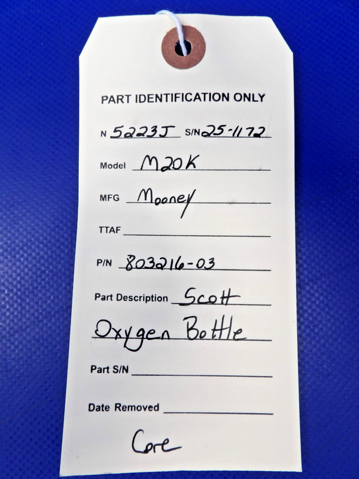 Mooney M20K Scott Oxygen Bottle P/N 803216-03 CORE (0726-1235)