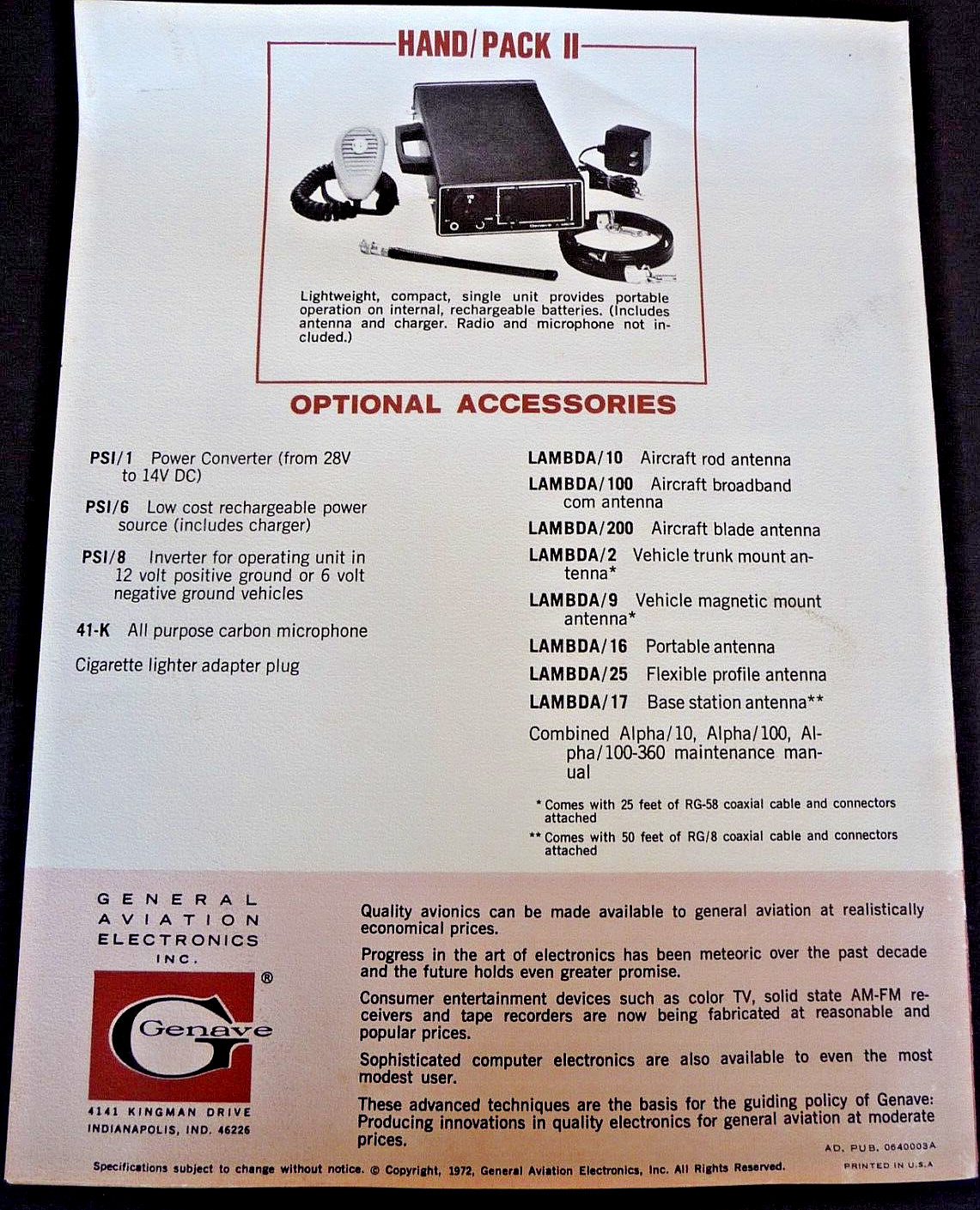 General Aviation Electronics Genave Communications Aircraft Vehicle Unicom Radio