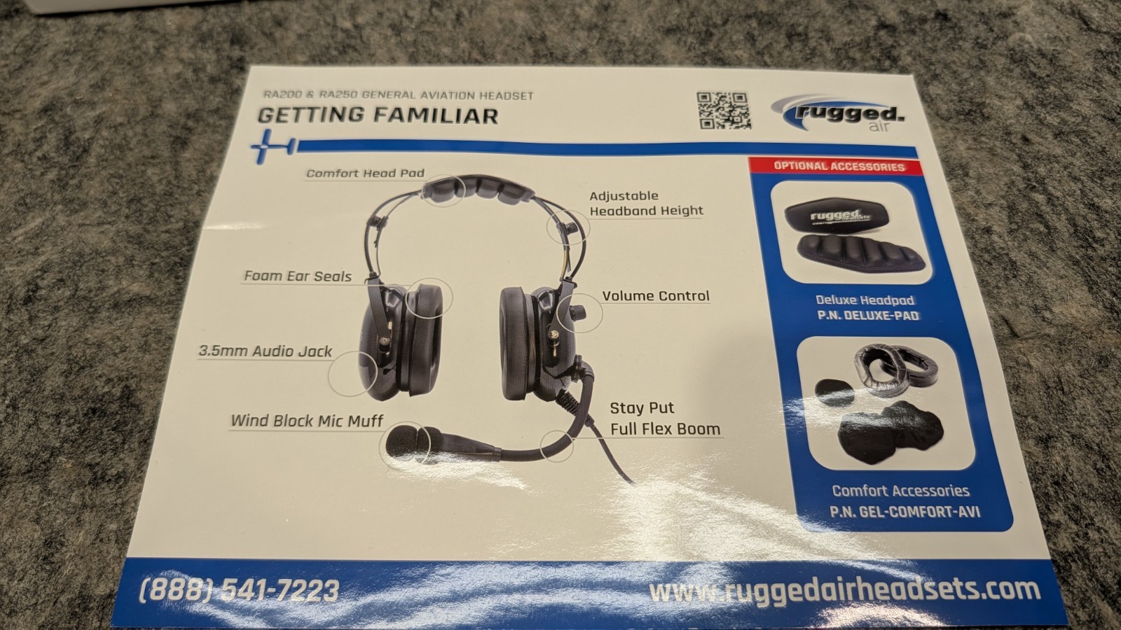 Rugged Air RA200 General Aviation Student Pilot Headset Music Input A20 GA Plug