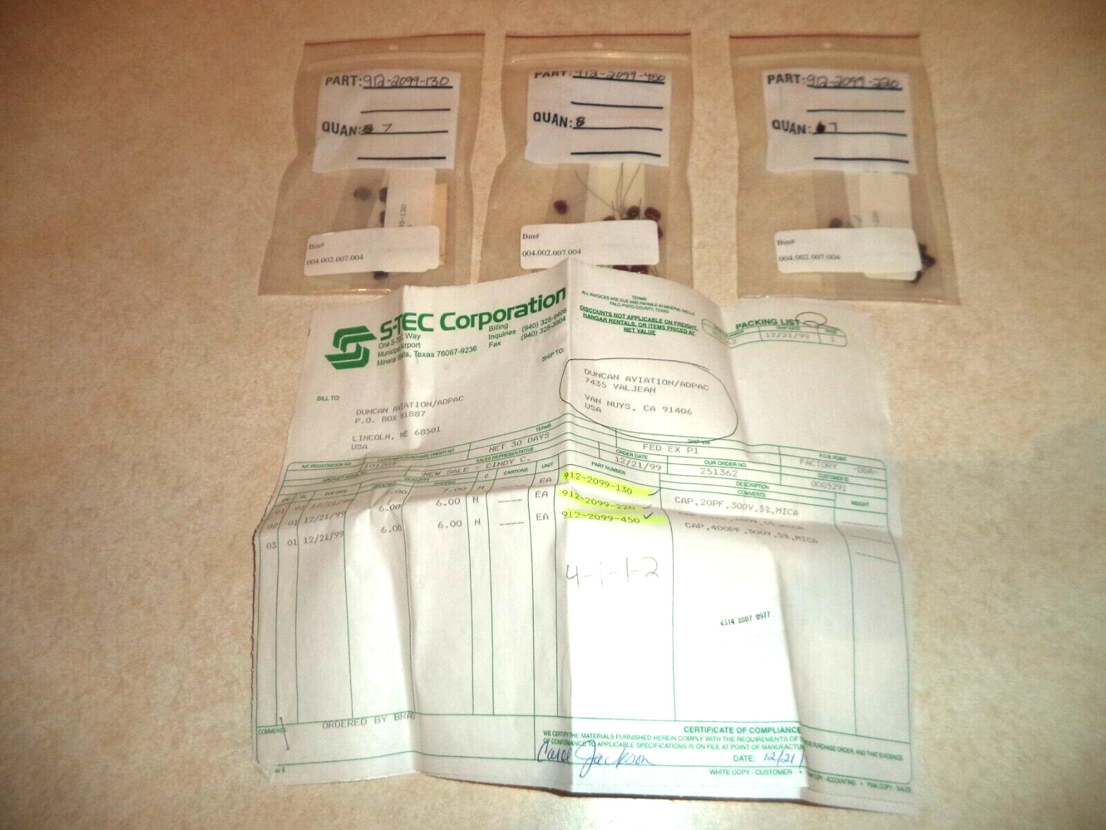 S-TEC Corporation Aviation Capacitors 912-2099-220
