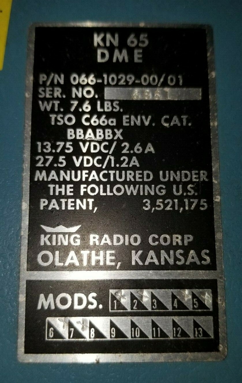 Bendix King KI 265 DME Indicator & KN 65 DME TSO 066-3018-00 & 066-1029-00 / 01
