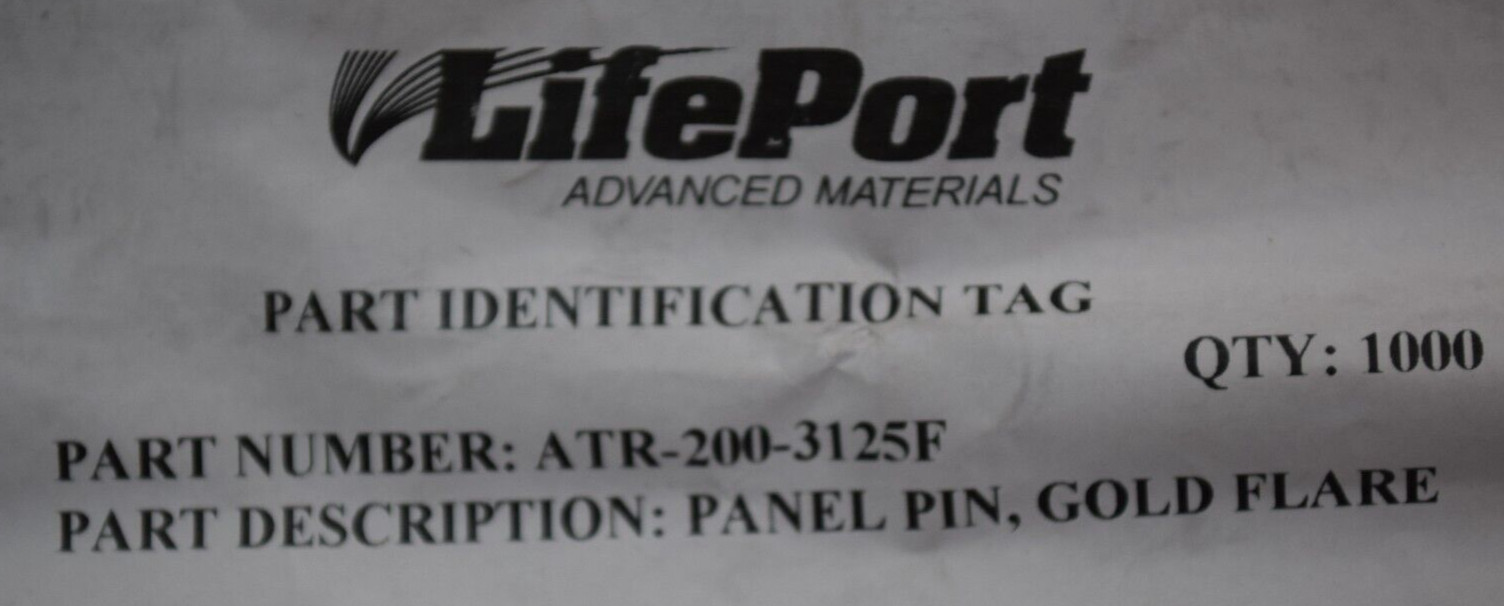 10x ATR-200-3125F, Panel Pins in Gold w/ Flare, Aluminum Alloy, NEW