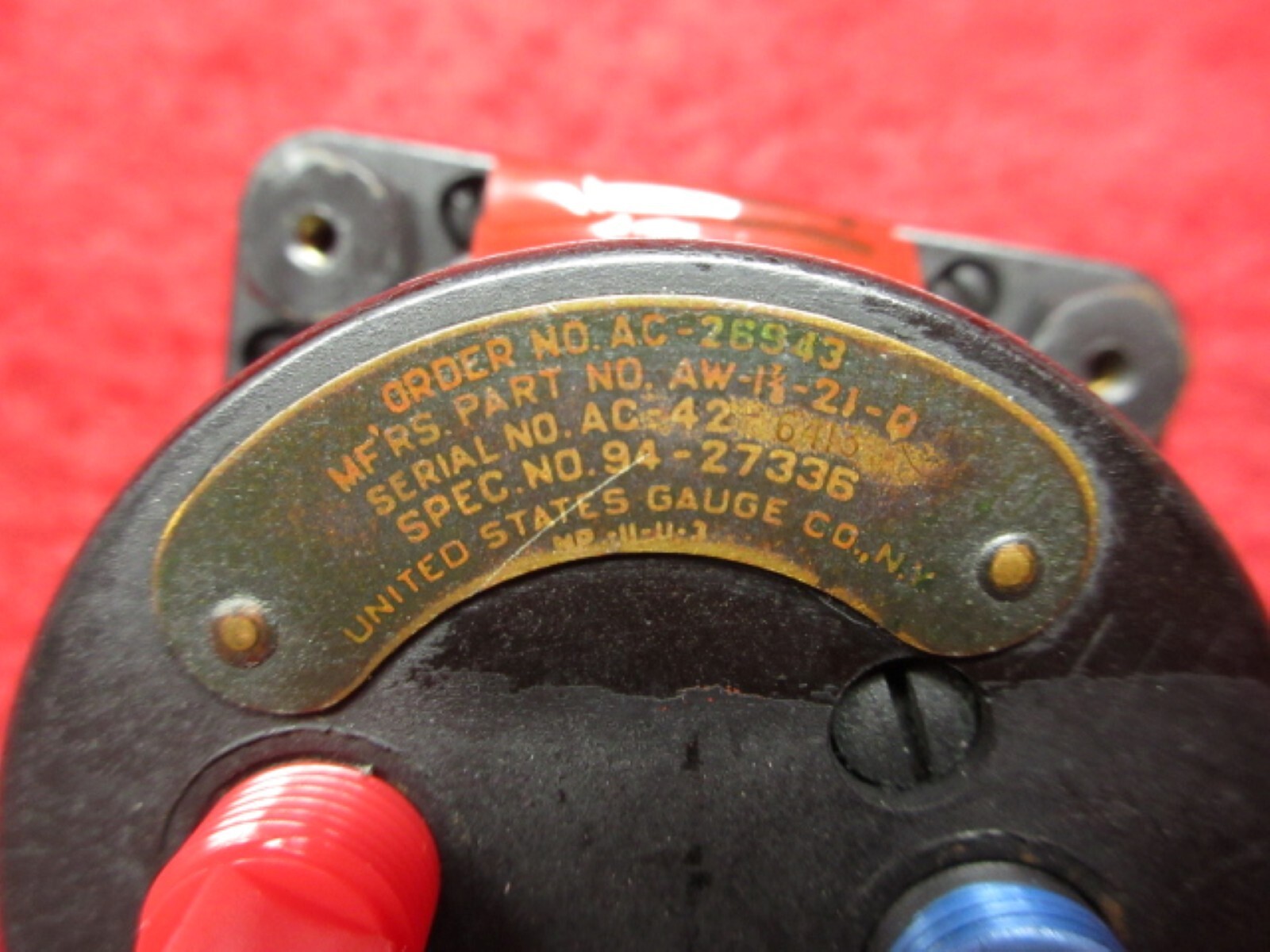 United States Gauge Co Suction Gauge PN AW-1 7/8-21-0, 94-27336
