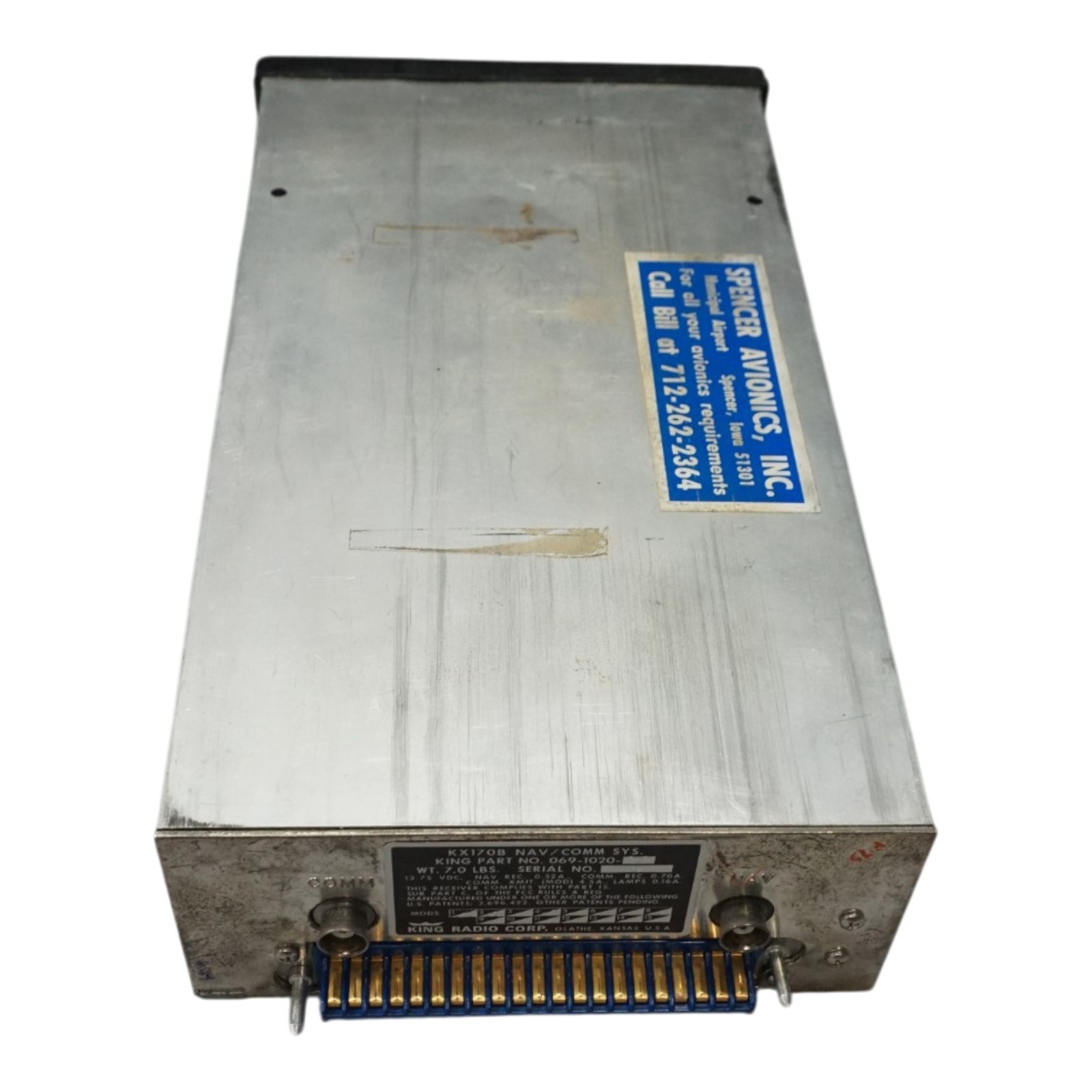 King KX170B NAV/COMM Radio 069-1020-00 Aircraft Avionics UNTESTED
