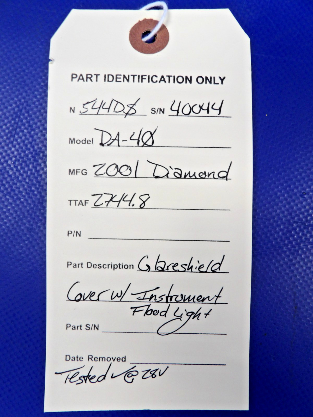 Diamond DA-40 Glareshield Cover w/ Instrument Flood Light TESTED (0626-2050)