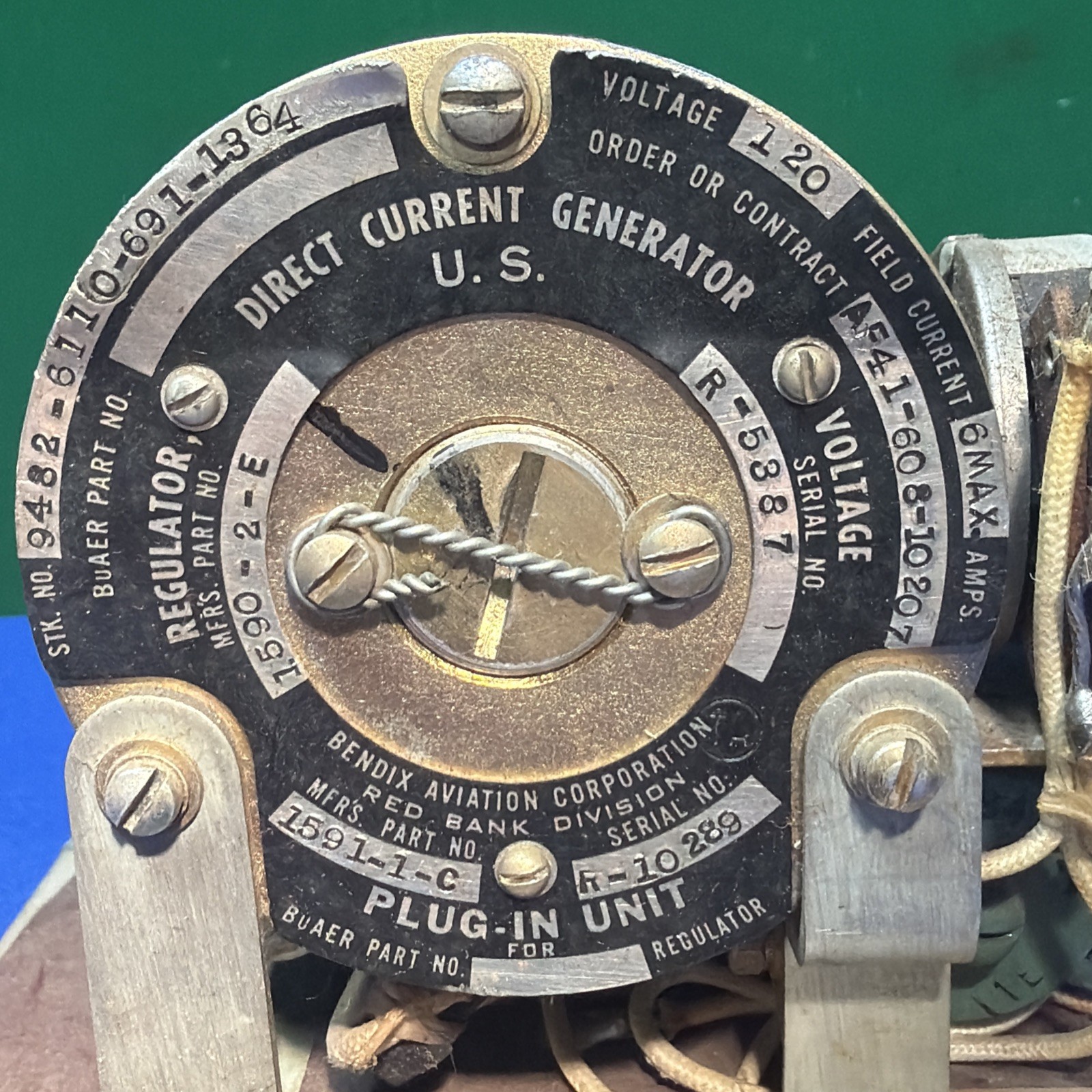1598-1 Bendix Aviation Corp WW2 Regulator; Voltage, D.C. Generator 117 Volts