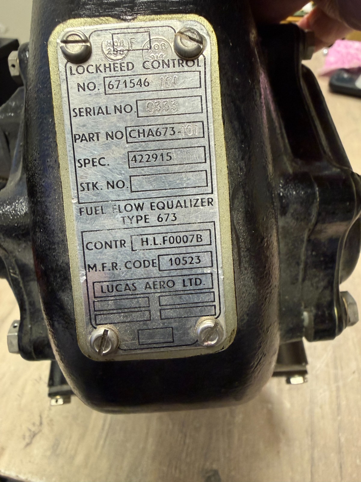 LUCAS AERO LTD FUEL FLOW EQUALIZER P/N CHA673-160 UNTESTED READ