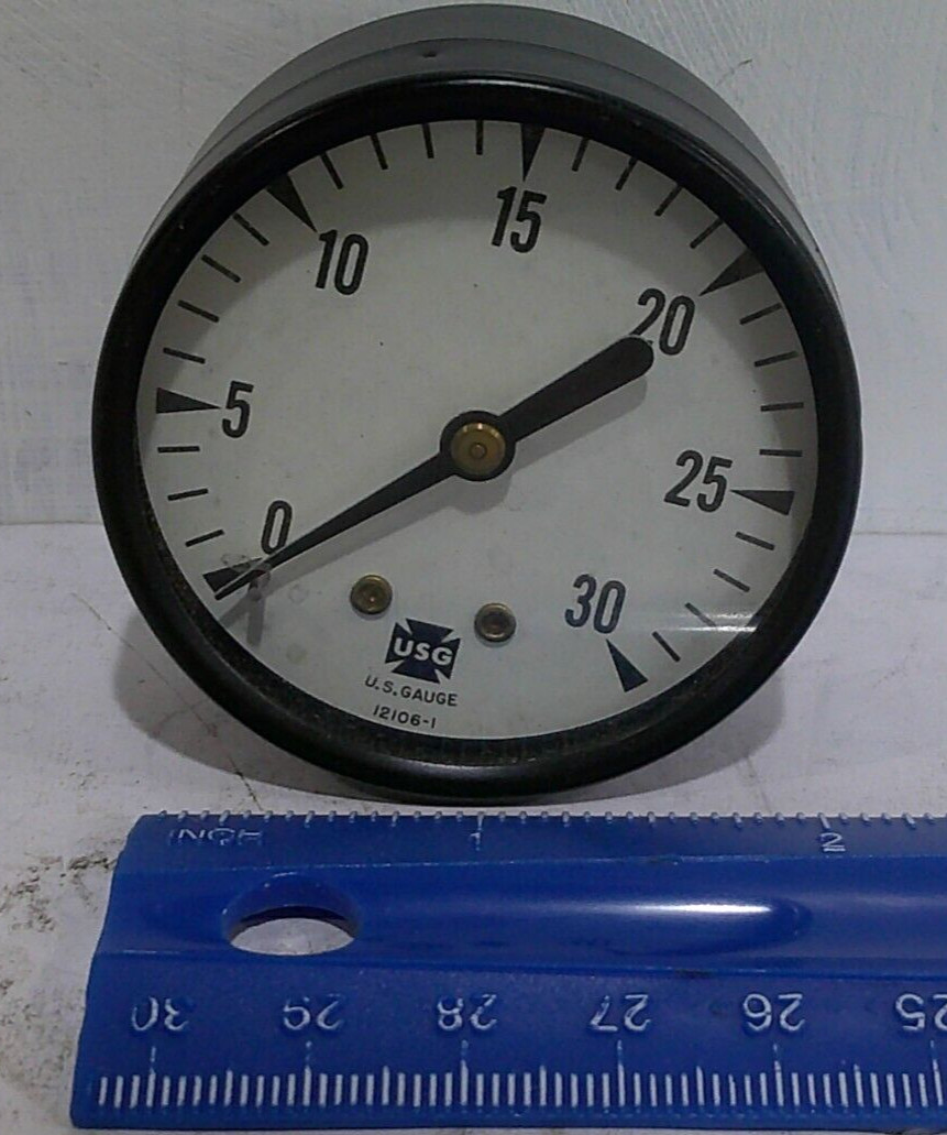 U.S.G. PRESSURE GAUGE (0-30) 2 INCH GLASS FACE NEW