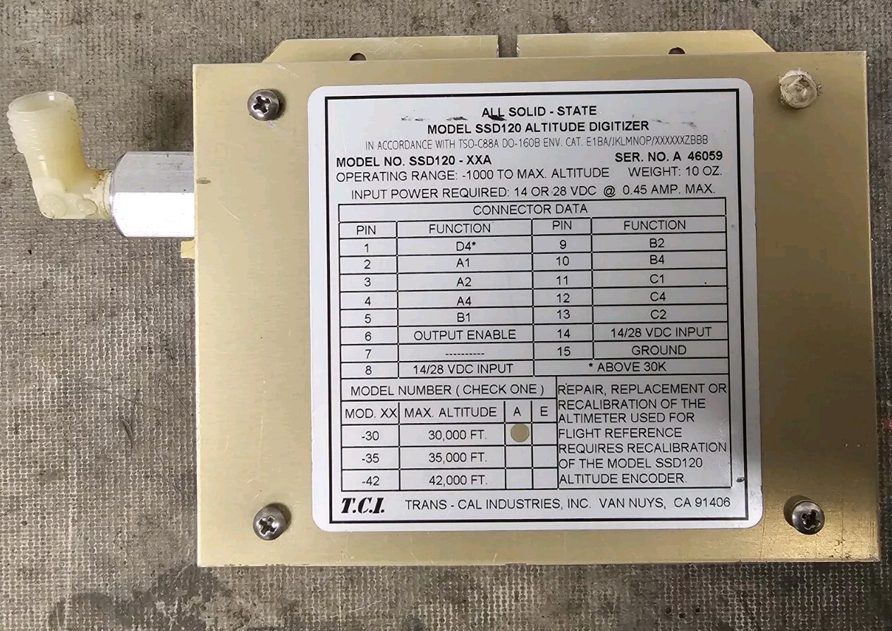 Trans-Cal Altitude Encoder 30,000′ SSD120-30A 10-30VDC. W/ 90 Day Warranty