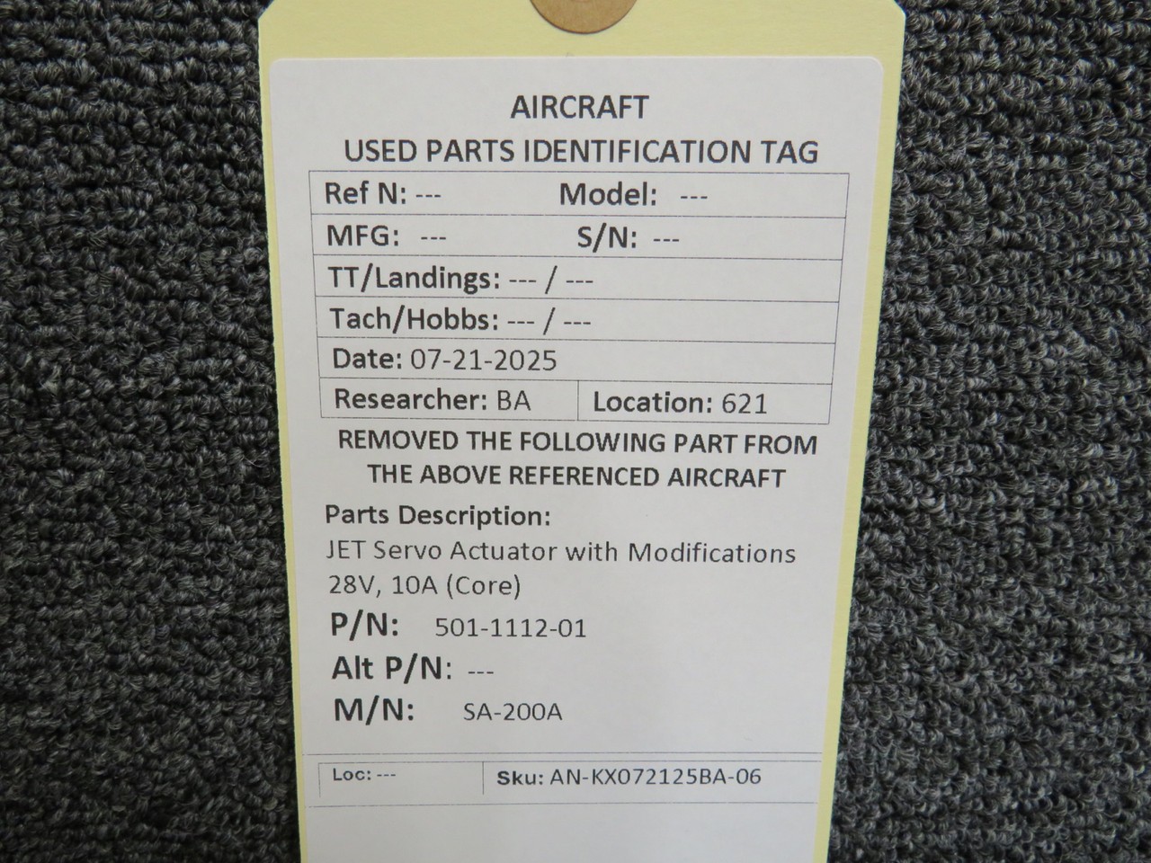501-1112-01 JET SA-200A Servo Actuator with Modifications 28V, 10A (Core)