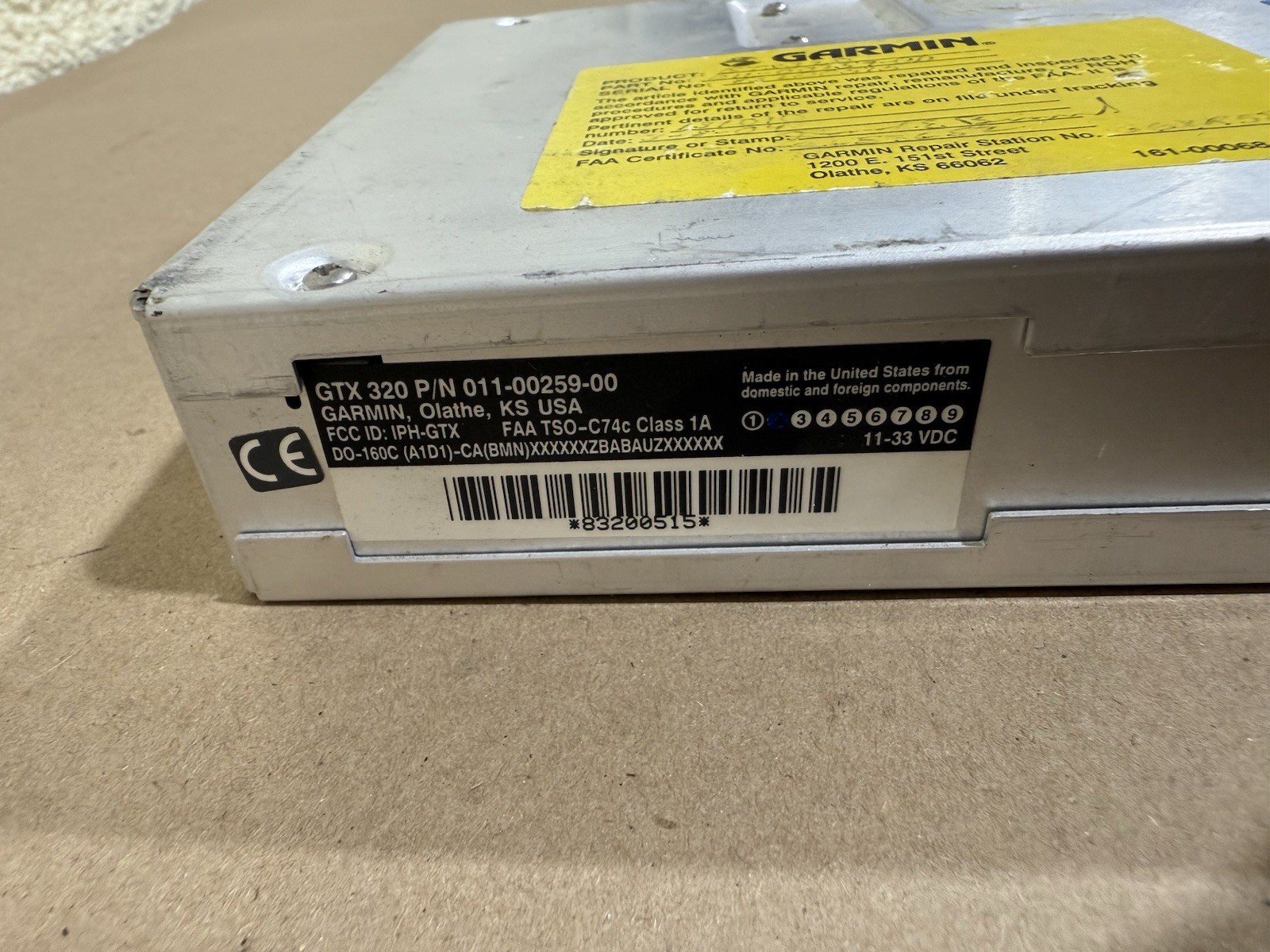 GARMIN GTX 320 TRANSPONDER PN 0110025900 WITH TRAY G2U