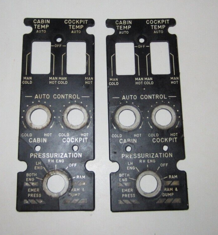 1 PAIR OF UNKNOWN AIRCRAFT COCKPIT PANELS AS PICTURED 1 HAS CRACK LOWER