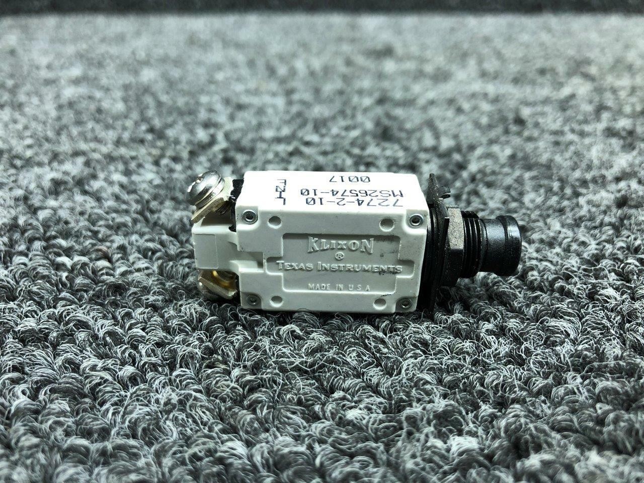 7271-2-10 Klixon Push Circuit Breaker (Amps: 10) (NEW OLD STOCK) (SA)