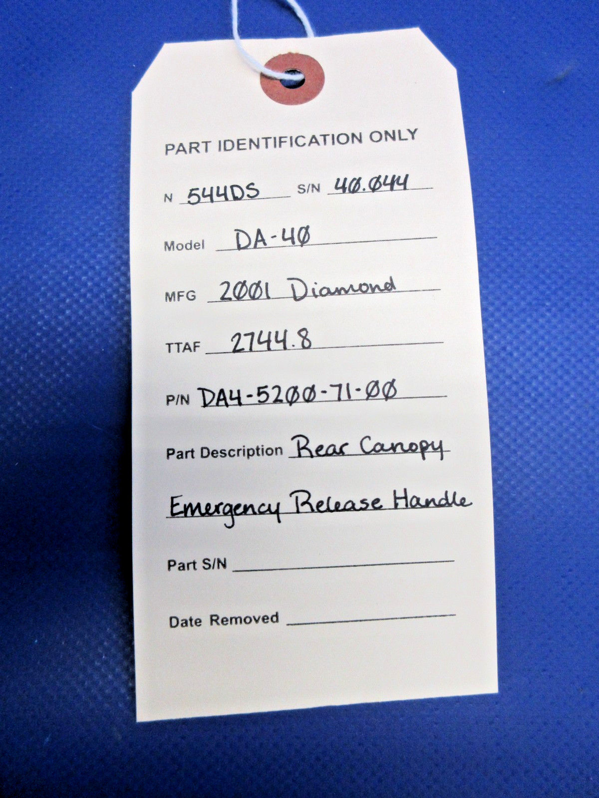 Diamond DA-40 Rear Canopy Emergency Release Handle P/N DA4-5200-71-00 (0726-813)