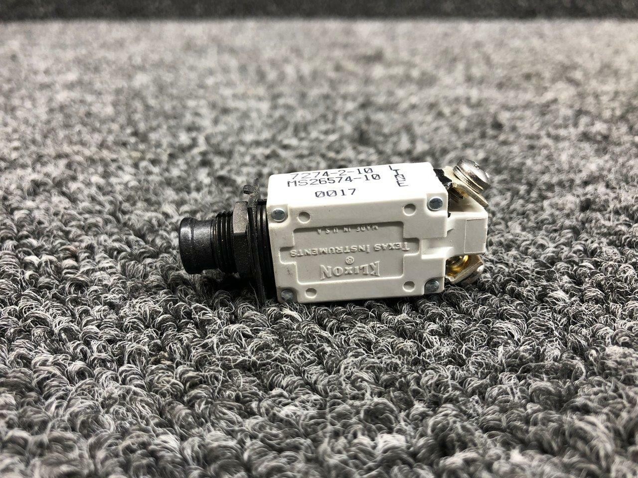 7271-2-10 Klixon Push Circuit Breaker (Amps: 10) (NEW OLD STOCK) (SA)