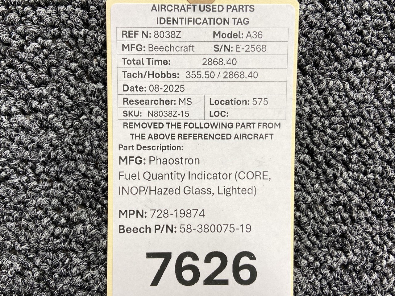 728-19874 (Alt: 58-380075-19) Phaostron Fuel Quantity Indicator (Core)