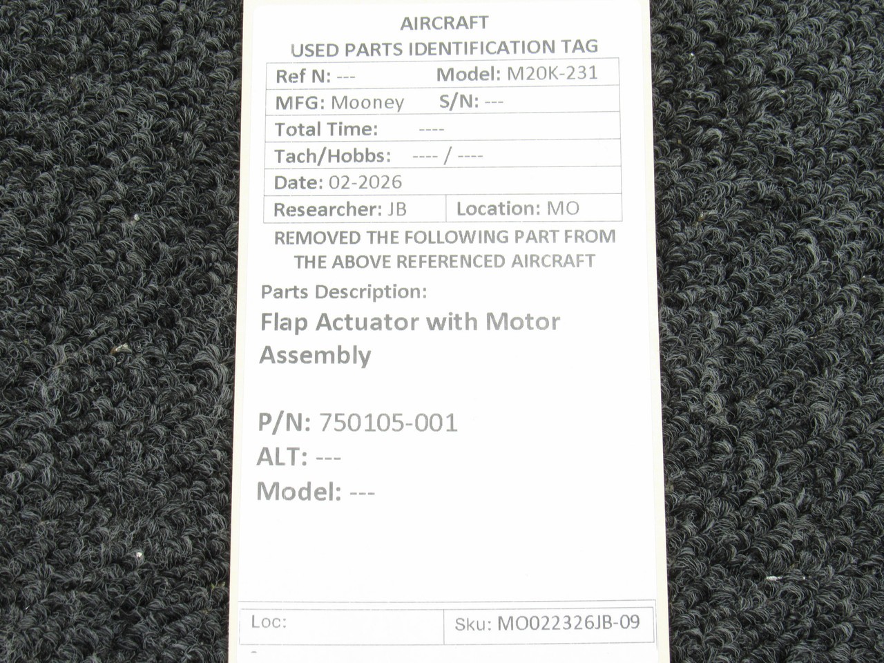 750105-001 Mooney M20K Flap Actuator with Motor Assembly